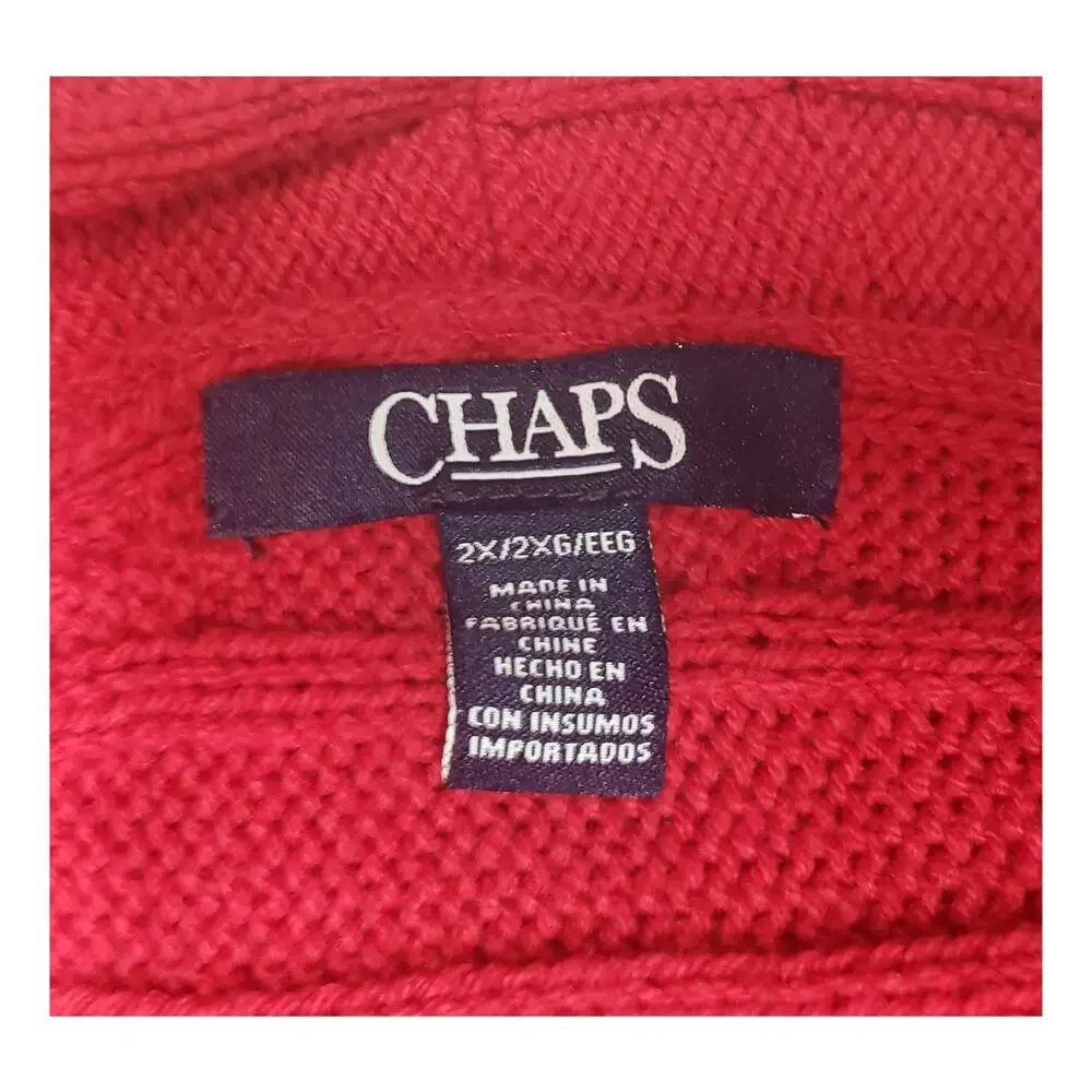 Chaps Women’s Plus 2X Red Cable Knit Waterfall Cardigan Sweater Cozy Cabincore